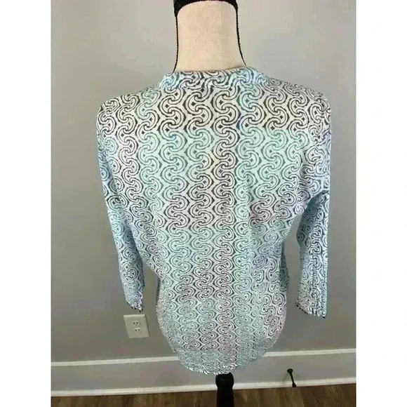 Roberta Roller Rabbit Geometric Blue Beaded Blouse V Neck 3/4 Sleeve Women's S - Picture 7 of 14